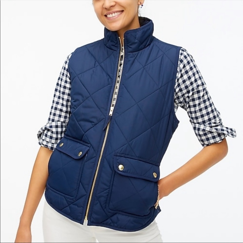 JCrew Navy Blue Quilt Puffer Vest Snap pockets